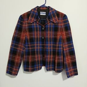 Pendleton Petite Blue and Red Plaid 100% Wool Blazer